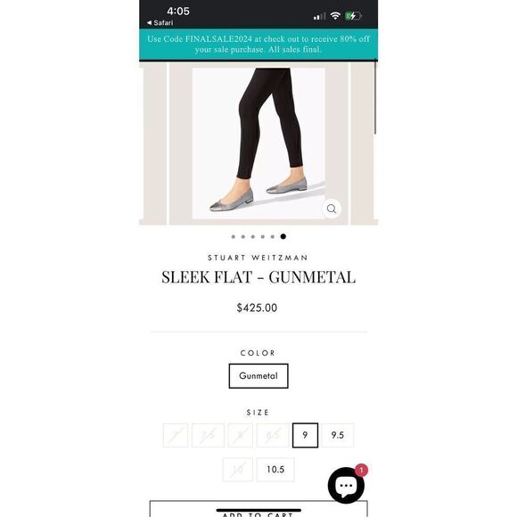 Stuart Weitzman Sleek Flat Gunmetal Silver Pewter Sparkle Glitter Flats NEW! Sz - Picture 11 of 12